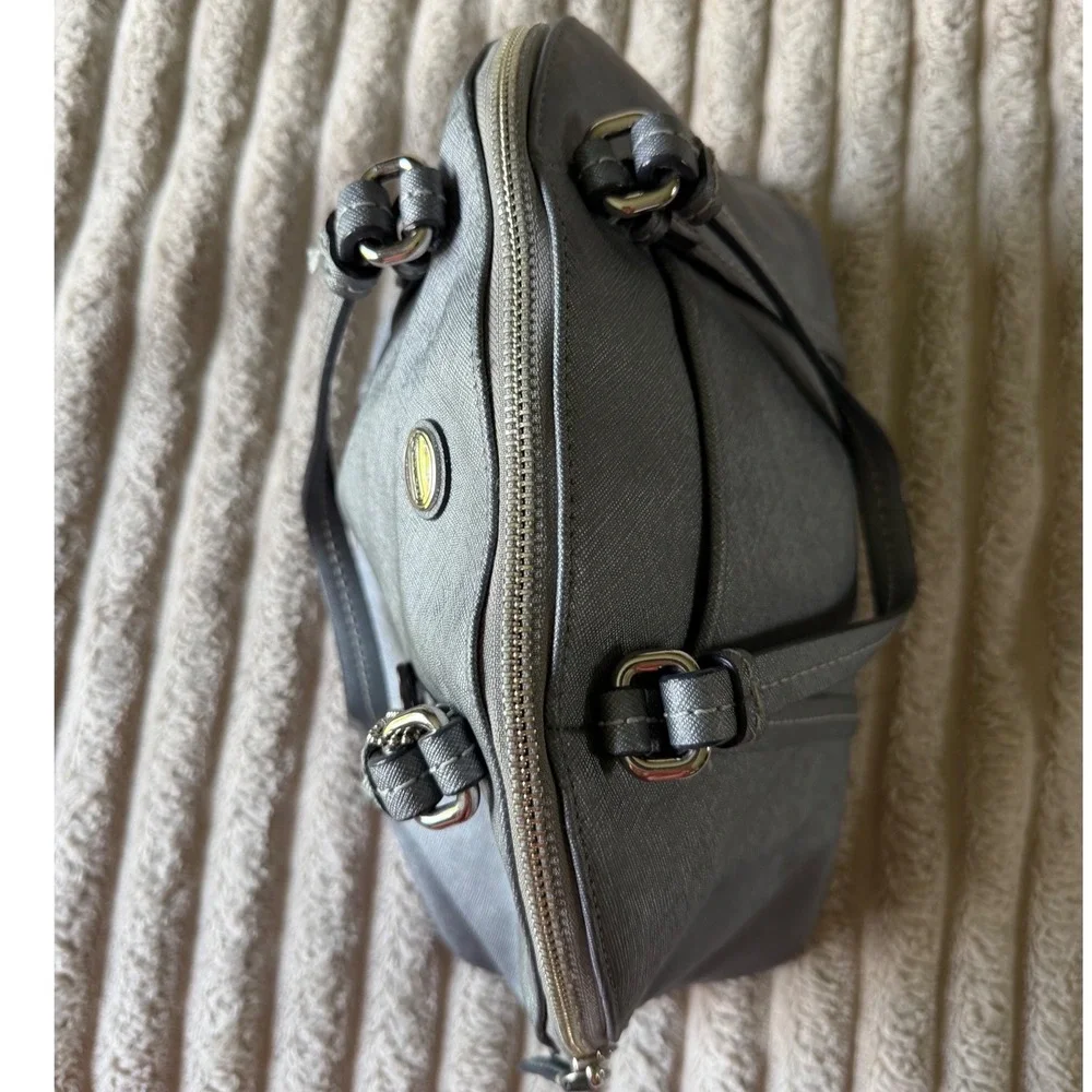 Coach Peyton Cora Domed Satchel Silver Metallic Leather Handbag F25671